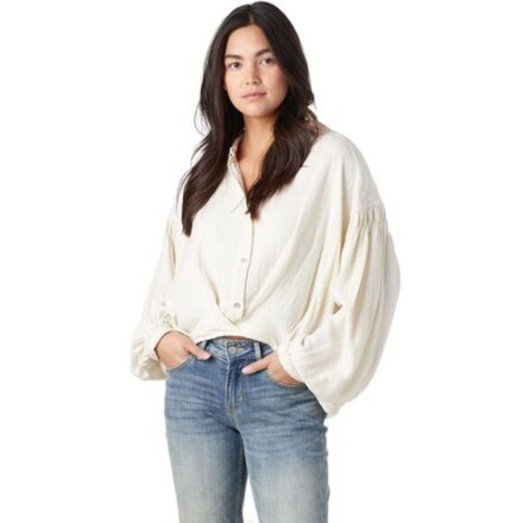 We the Free "Rockaway" Oversized Knit Ivory Button Down Blouse Medium - Picture 1 of 8